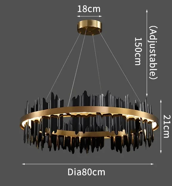 Copper ring chandelier with three color changeable LED light