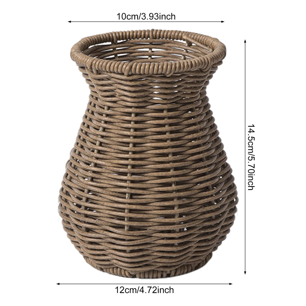Pair of rattan-style vases in different sizes displayed on a coastal accent shelf