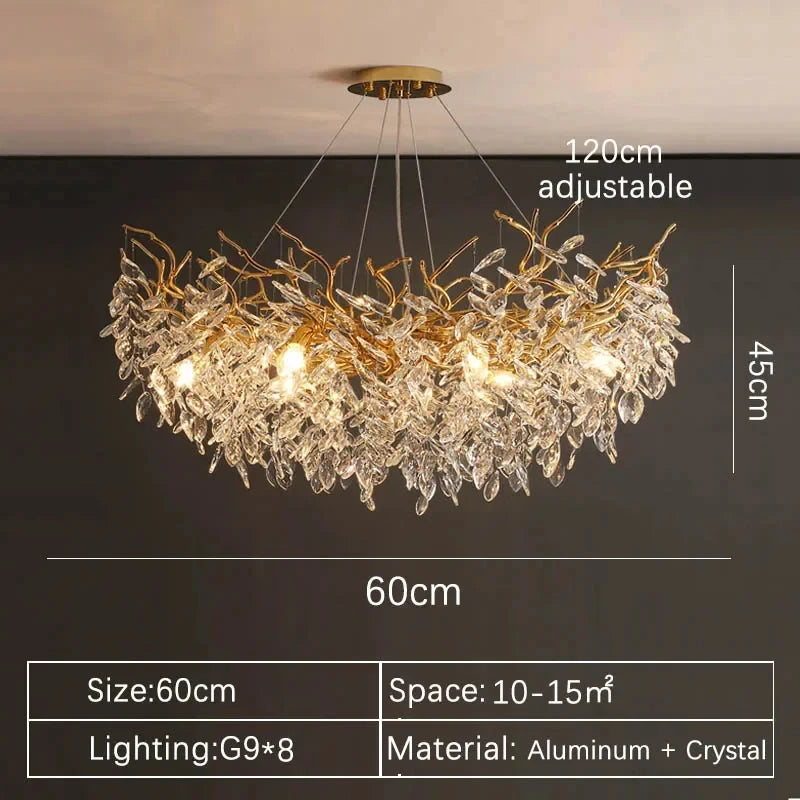 Round crystal chandelier at 45 centimetres with E14 LED bulbs