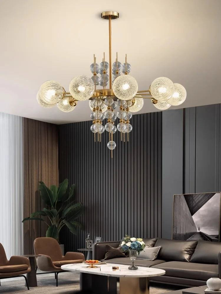 Eight light glass bubble chandelier measuring 31.5 in (80 cm) across