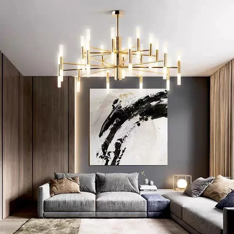 Black finish geometric chandelier with layered blooming metal arms