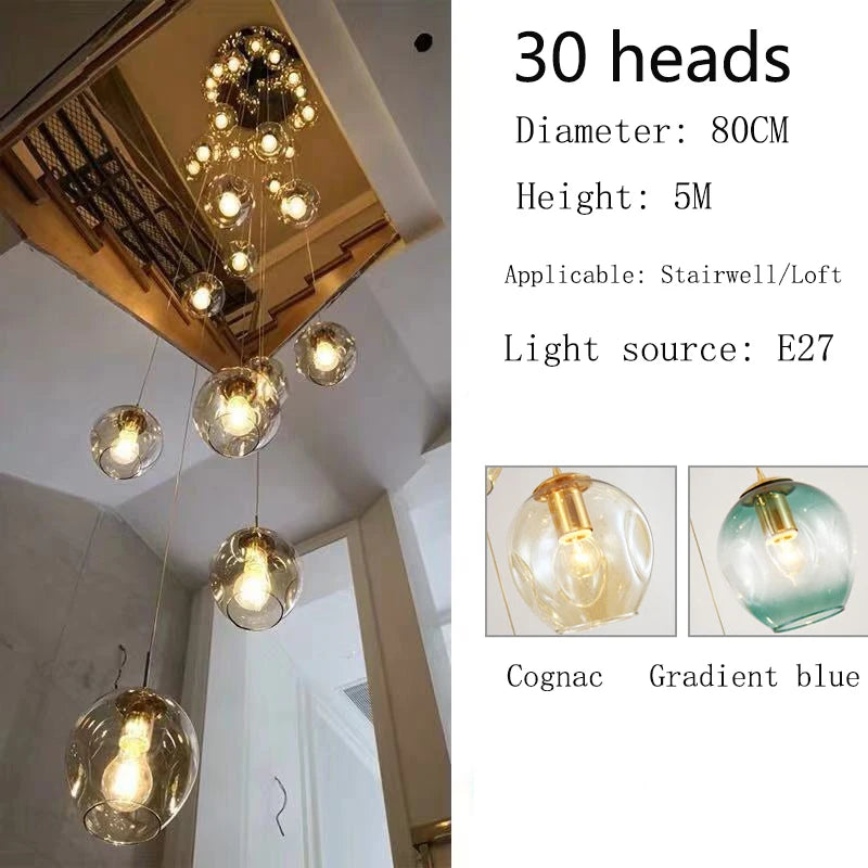 Fifteen globe chandelier, 23.6 in across, with a 118.1 in drop