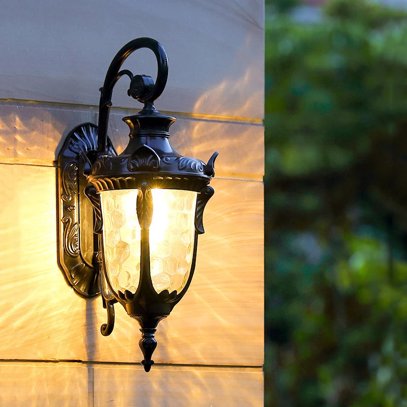 outdoor wall sconce, close-up of shade and hardware detail