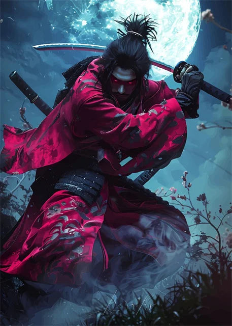 Japanese Samurai Warrior Abstract Canvas Wall Art
