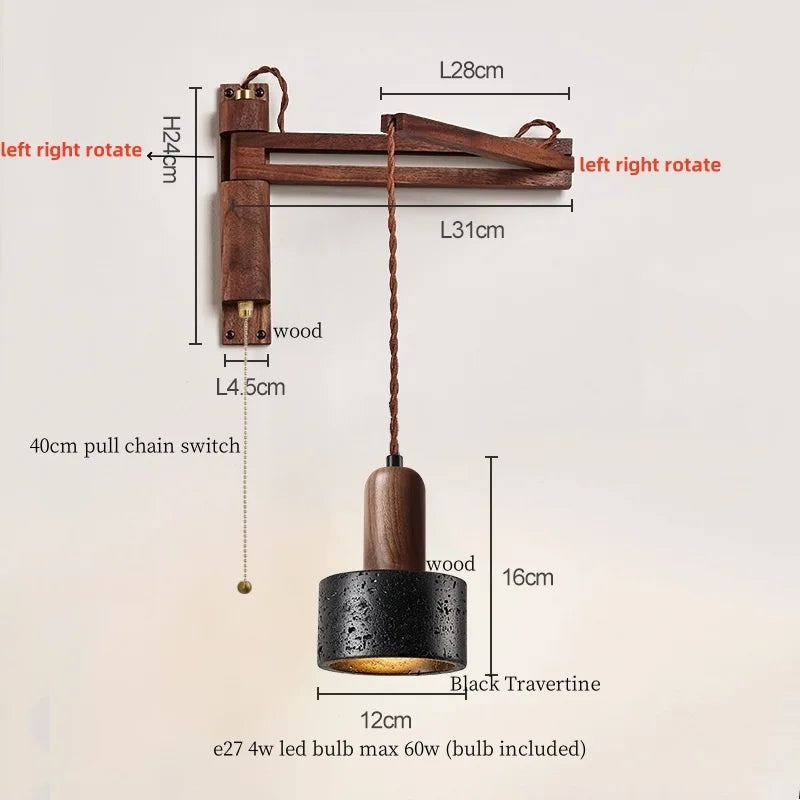 Wabi-Sabi Travertine Swing Arm Wall Sconce