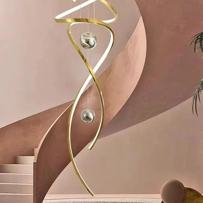 Gold staircase chandelier at 17.7 in diameter with an adjustable cord drop