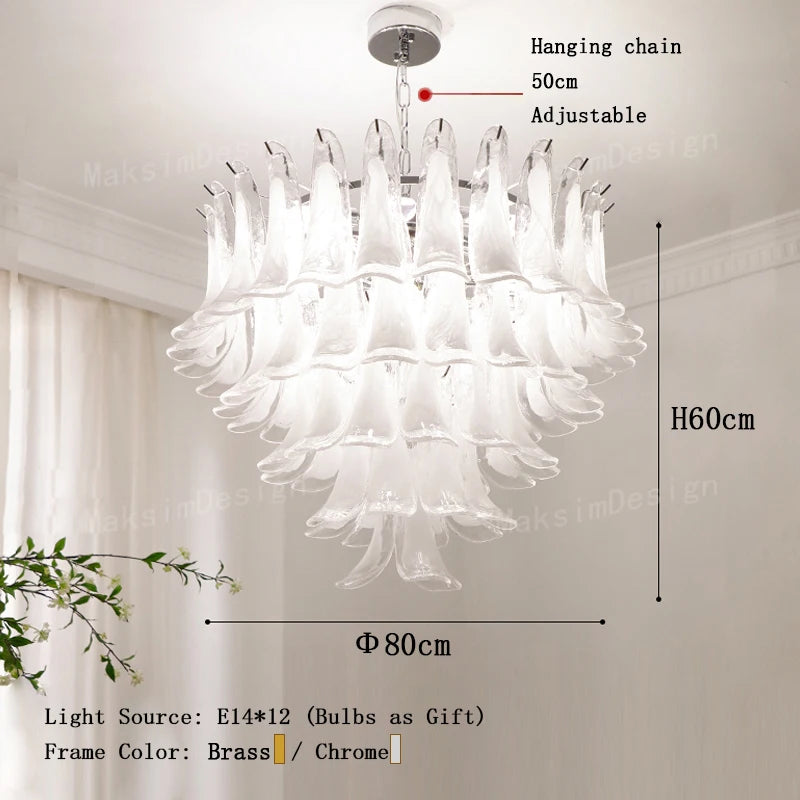Square frame glass chandelier at 23.6 in across with cloudy shades