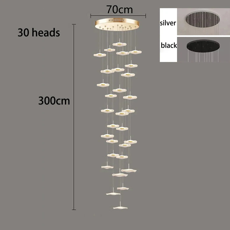 Cascade chandelier shown lit in warm white along its acrylic rods