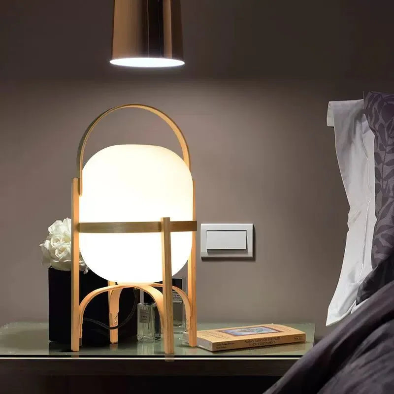 Wood and glass lamp M size warm light living room display