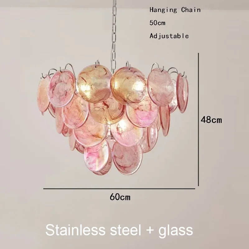 Glass disc chandelier on semi-flush mounting with 90 to 260V operation