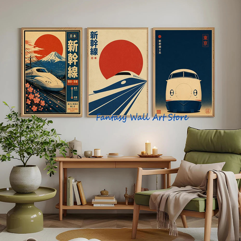 Vintage Japanese Railway Landscape Canvas Wall Art