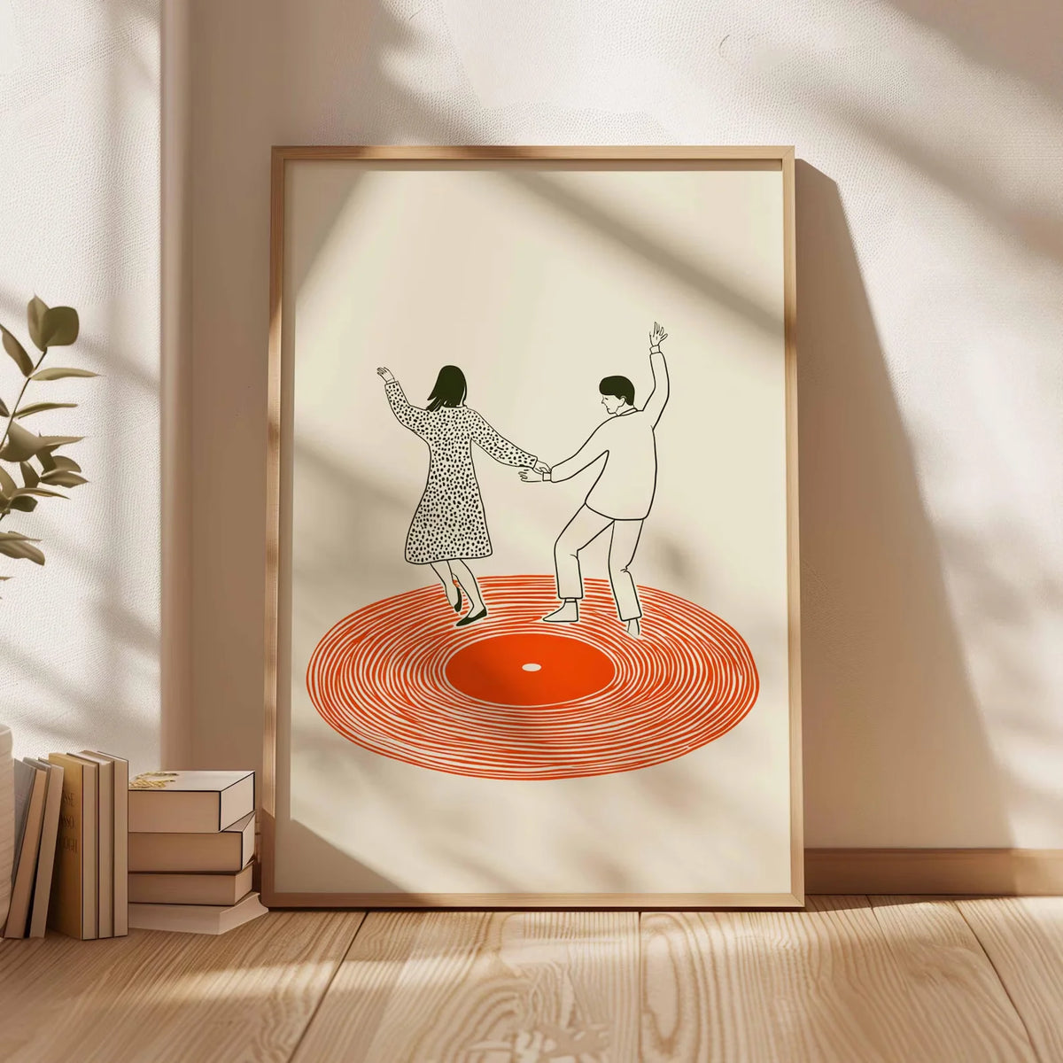 Retro Dancing Couple Record Player Canvas Wall Art