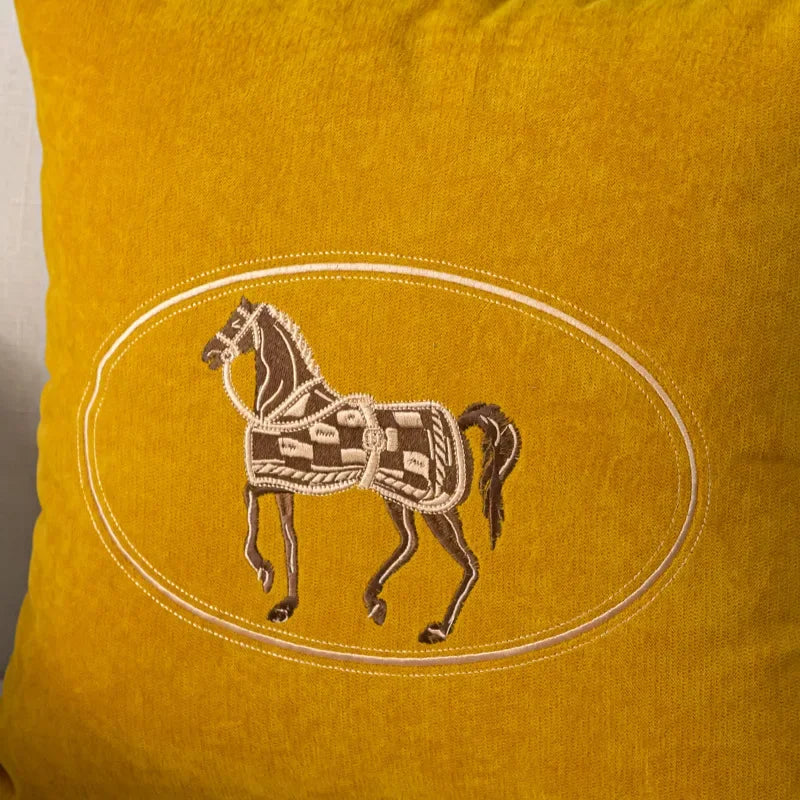 Embroidered Horse Throw Pillow Cover — detail