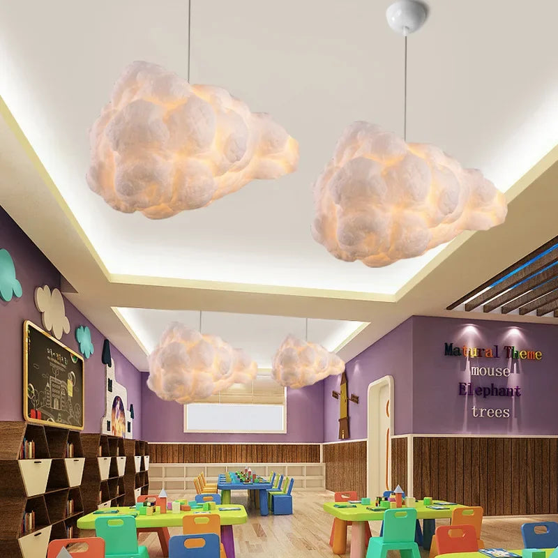 Cloud shaped pendant chandelier at 11.8 in long with E27 bulbs included