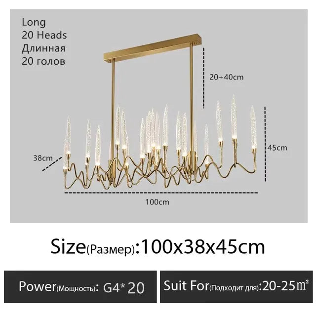Luxury crystal branch chandelier rated for 90 to 260V operation