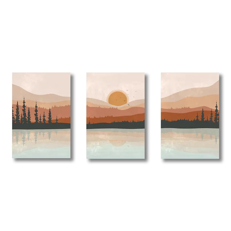 Sunset Forest Landscape 3-Piece Canvas Wall Art Set