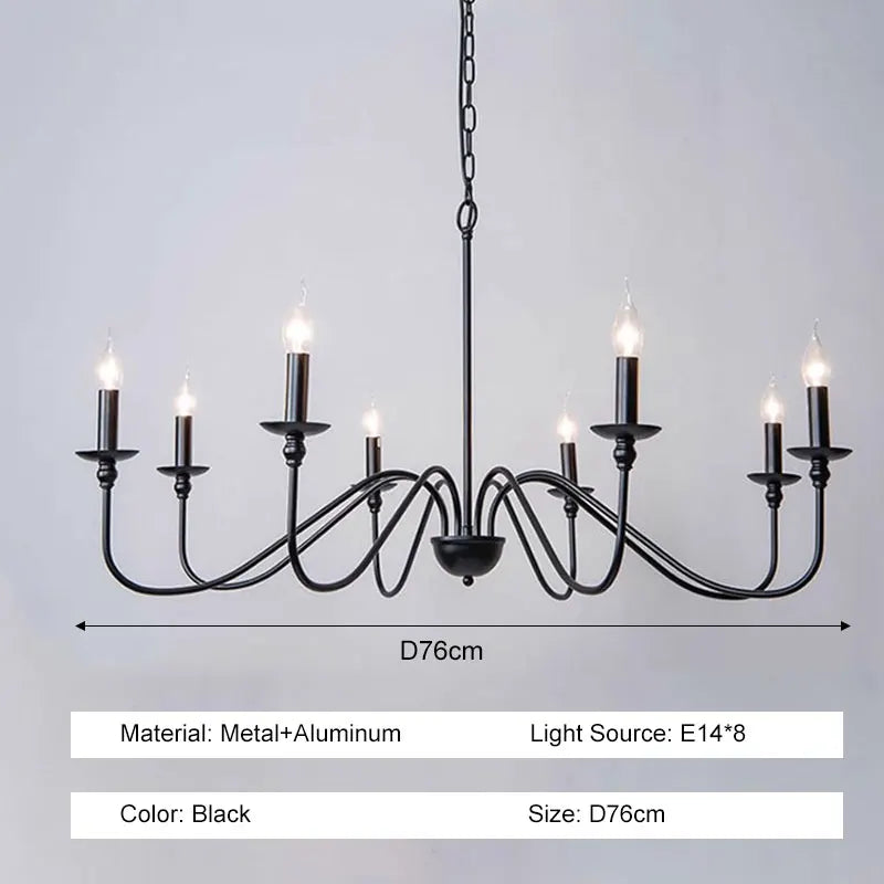 Farmhouse style metal chandelier with E14 fittings and a black finish