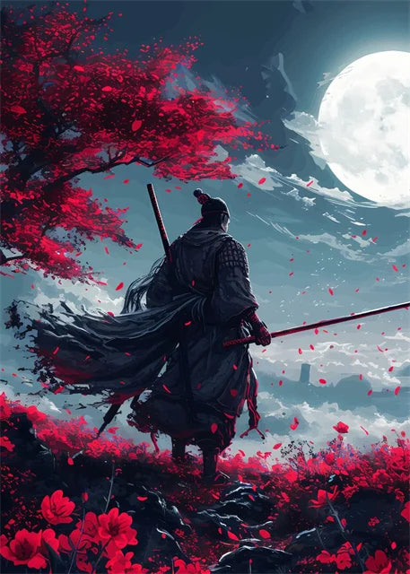 Japanese Samurai Warrior Abstract Canvas Wall Art