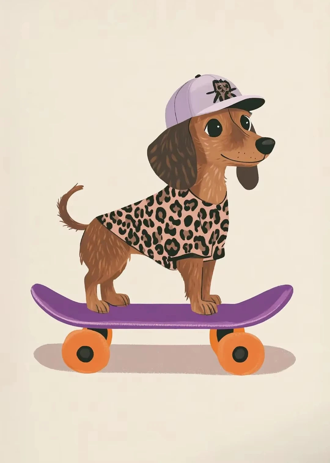 Cute Skateboard Animals Kids Canvas Wall Art Print