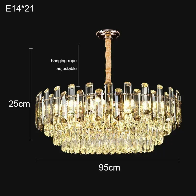 Double tier crystal ceiling chandelier at 37.4 in (95 cm) wide