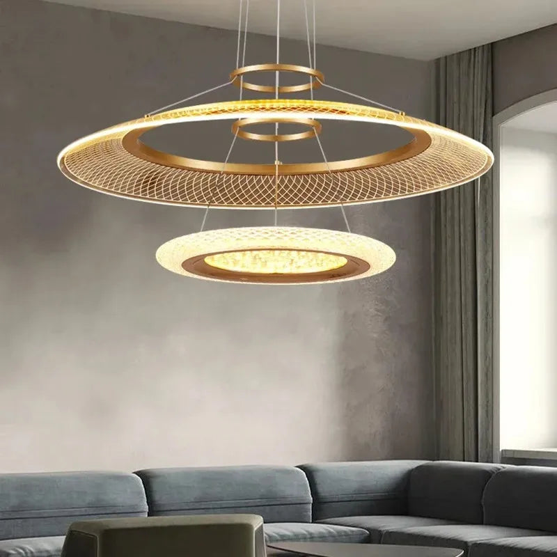 Single 23.6 in (60 cm) gold ring chandelier with acrylic diffuser