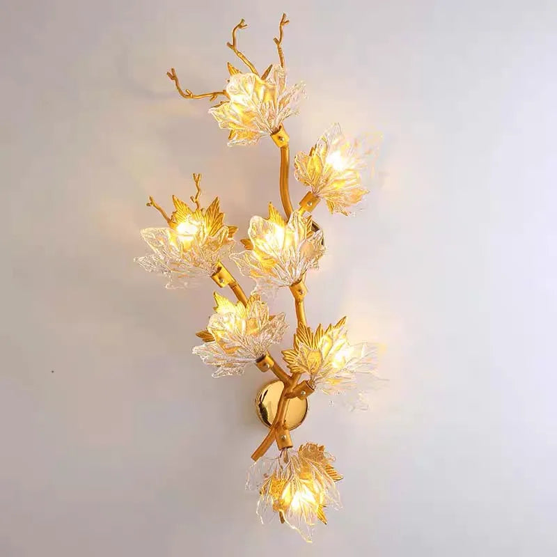 Three head crystal leaf wall light in plated gold matching the chandelier range