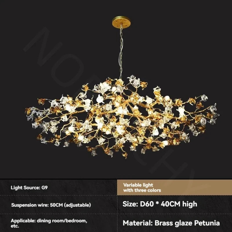 Floral crystal chandelier with metal shade and touch on off switch