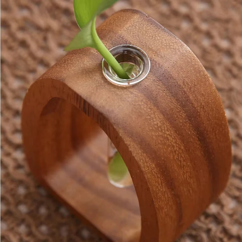 Solid wood flower insert mini hydroponic water vase display