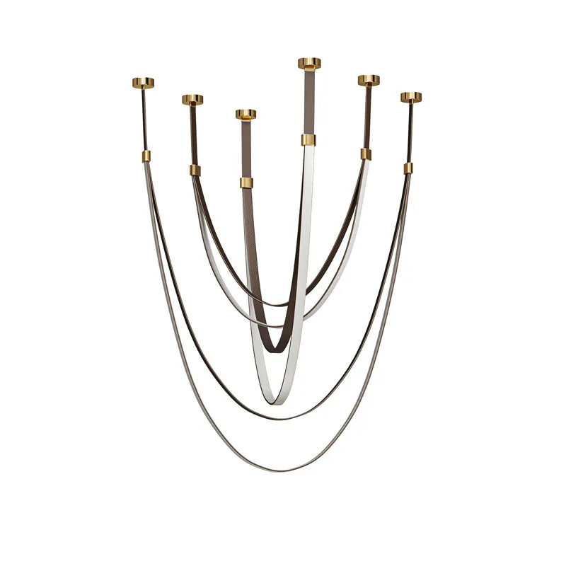 Leather strap chandelier throwing light both upward and downward