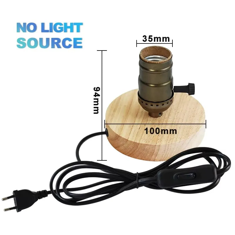 Style C retro wood art lamp base detail showing natural wood finish