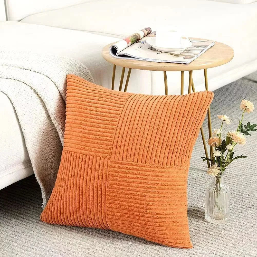 Boho Patchwork Corduroy Pillow Cover — styling detail