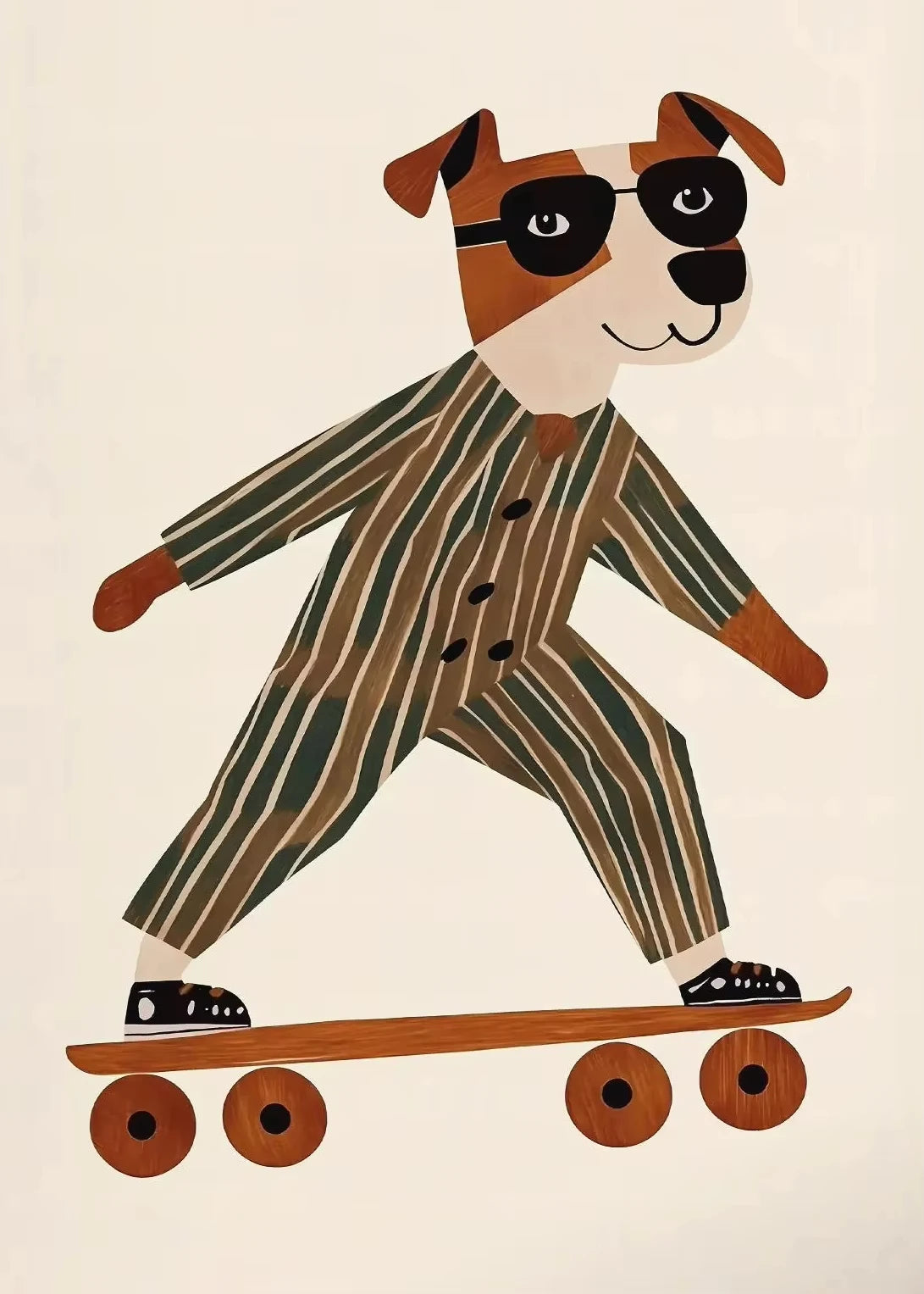 Cute Skateboard Animals Kids Canvas Wall Art Print