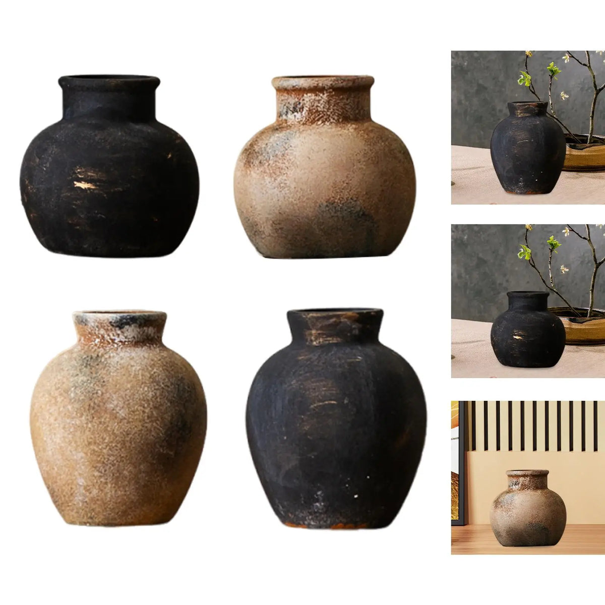Rustic Wabi Sabi ceramic vase farmhouse fireplace living room