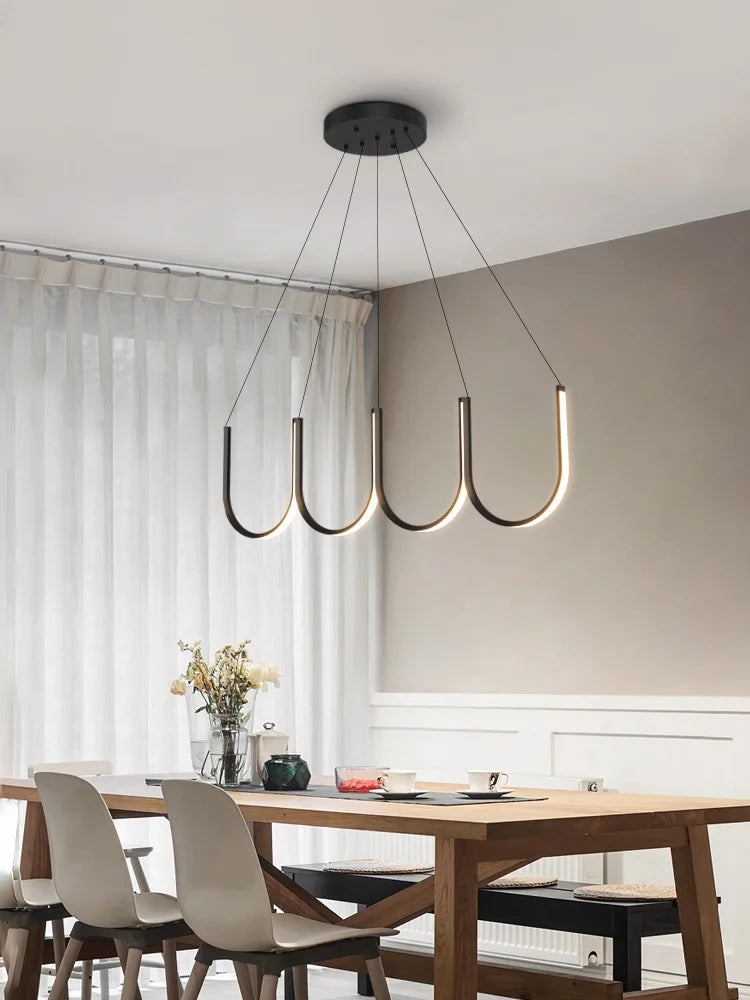 Black modern U bar chandelier on a cord pendant with remote control