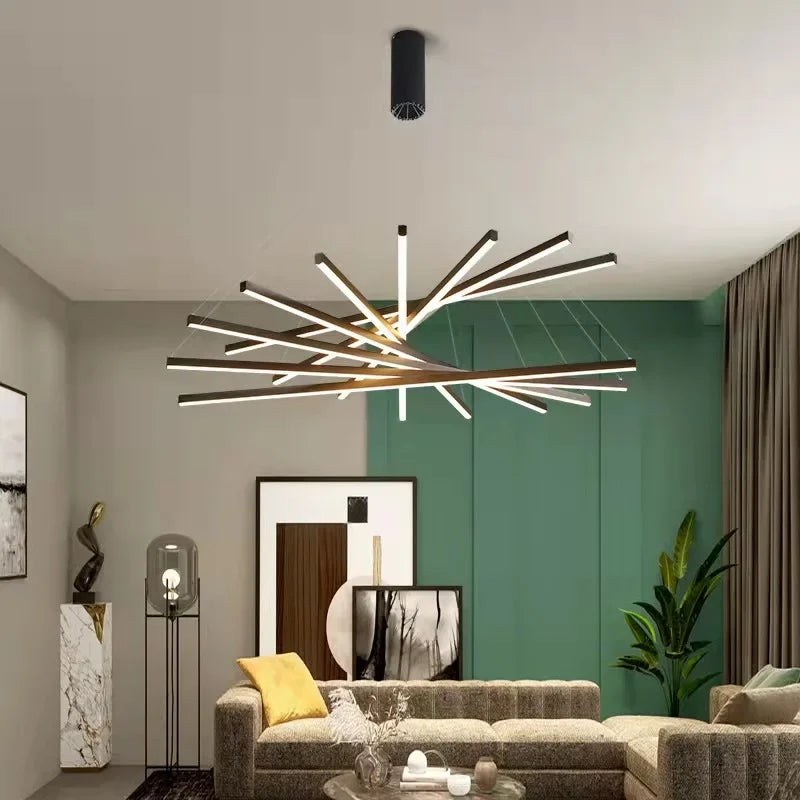 Five bar chandelier at 31.5 in wide shown in warm white light