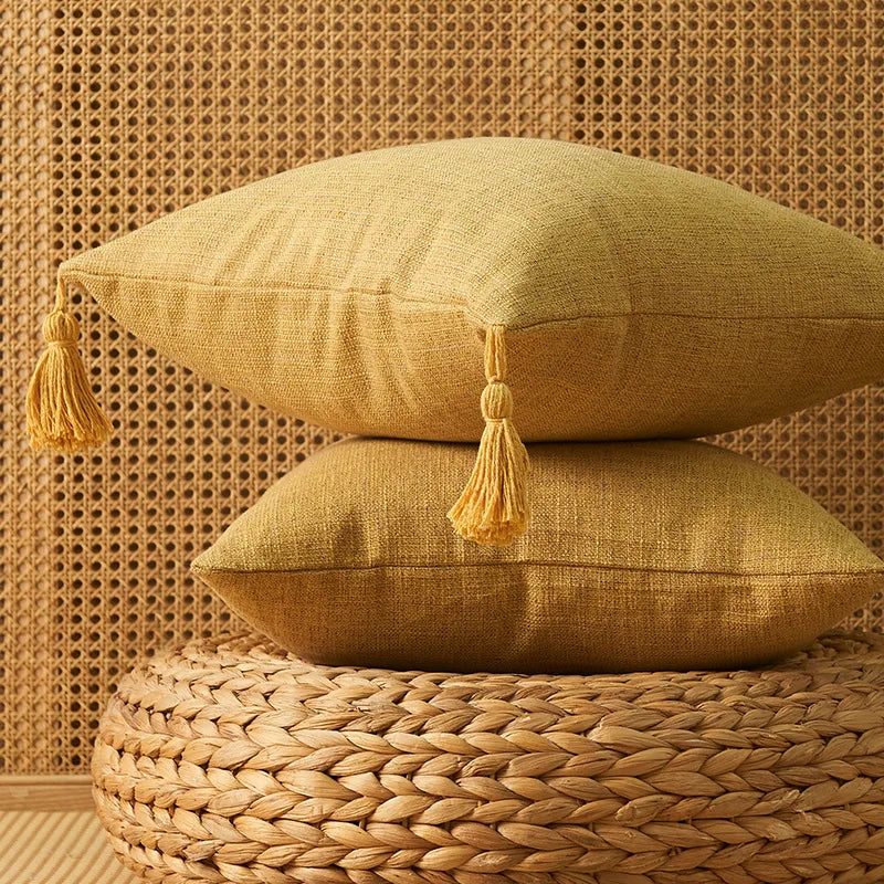 Linen Tassel Lumbar Pillow Cover — styling detail