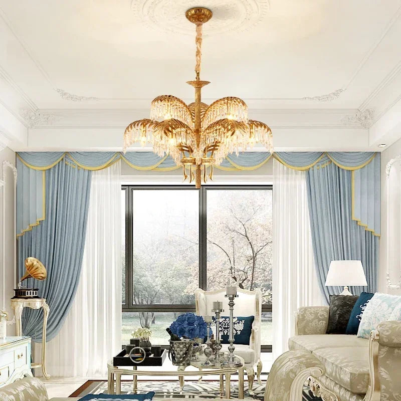 Two light palm leaf chandelier, 14.2 in wide and 19.7 in high