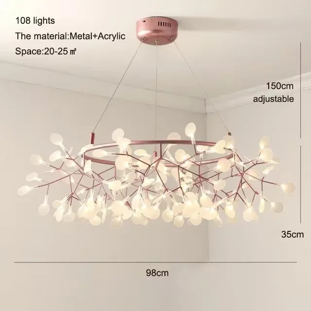 Thickened ceiling plate on a chrome finished firefly chandelier
