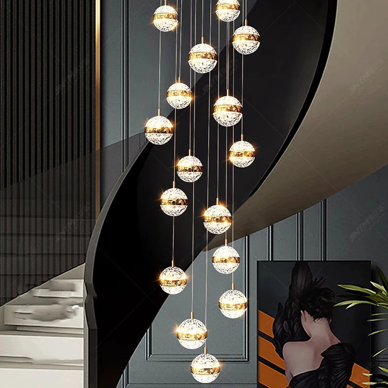Nordic cascade stair chandelier with PMMA diffusers on an iron chassis