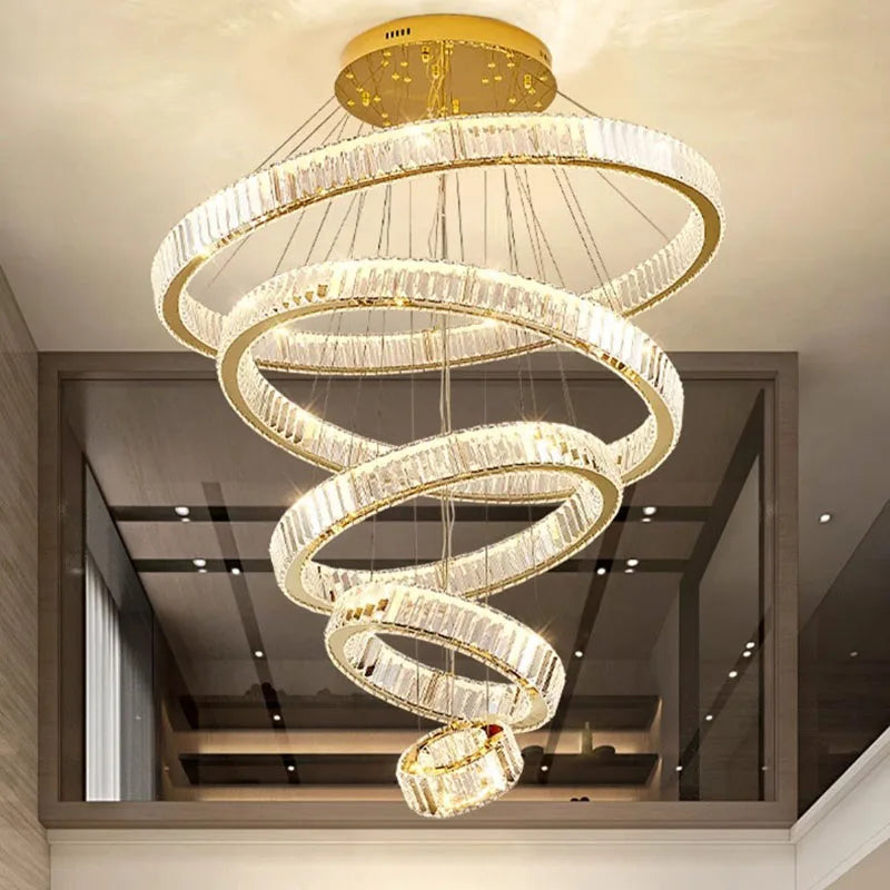Three ring crystal chandelier, 31.5 in widest ring, on an iron frame