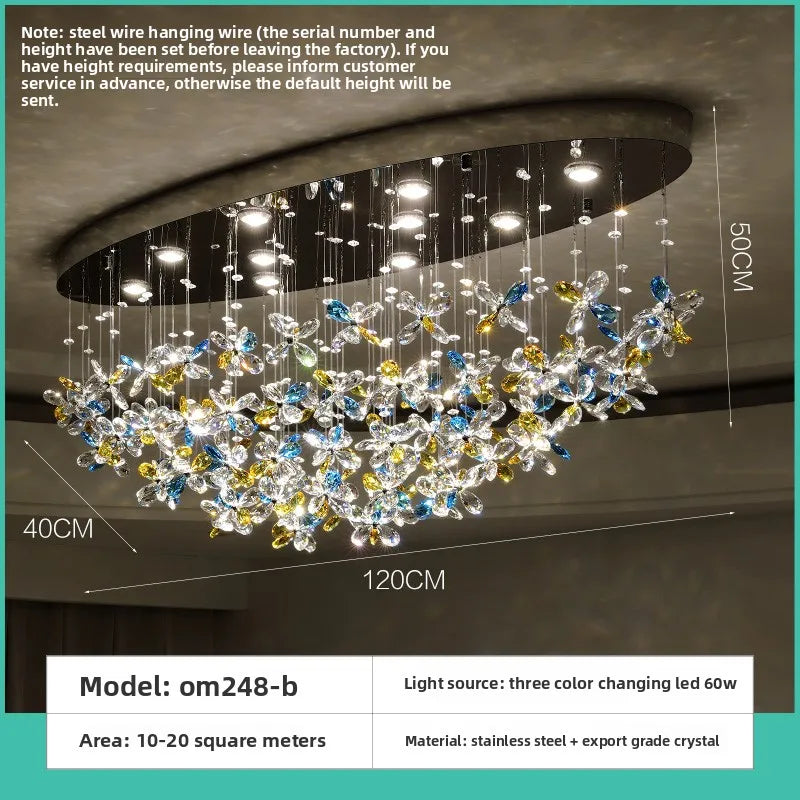 Green iron chandelier, 100 cm long by 90 cm high, with clear glass drops
