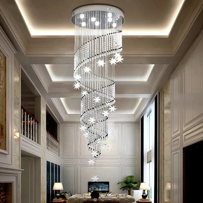 Crystal spiral descending from a cord pendant on a nickel holder