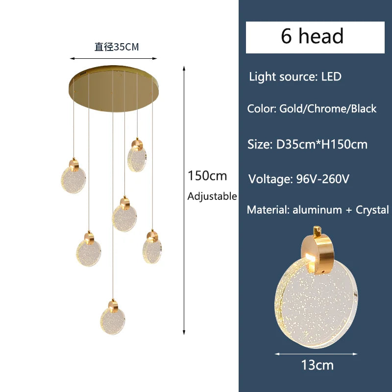 Tricolor light option on a postmodern crystal stair chandelier