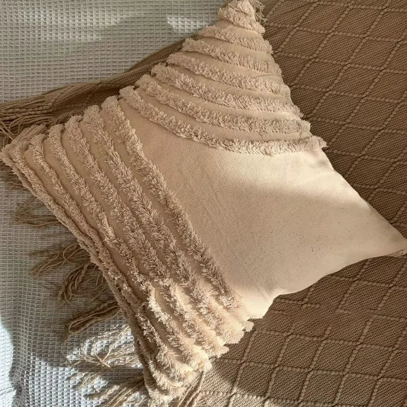 Bohemian Embroidered Tassel Pillow Cover — styling detail