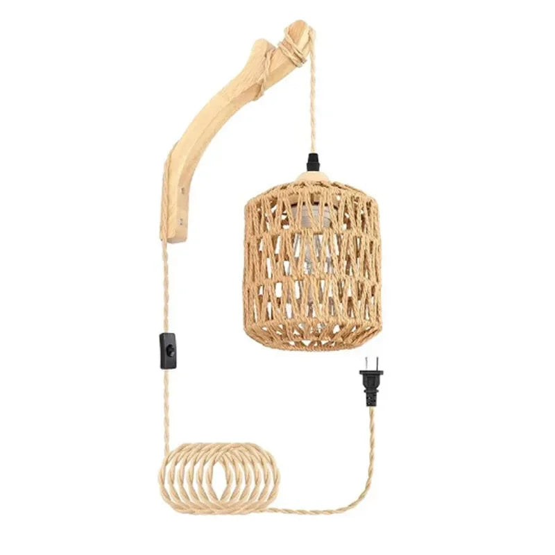 Retro Rattan Hemp Rope Wall Sconce