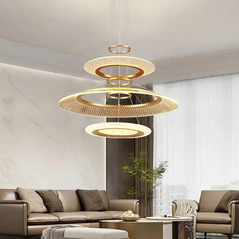 Single 15.7 in (40 cm) spiral ring chandelier in polished gold