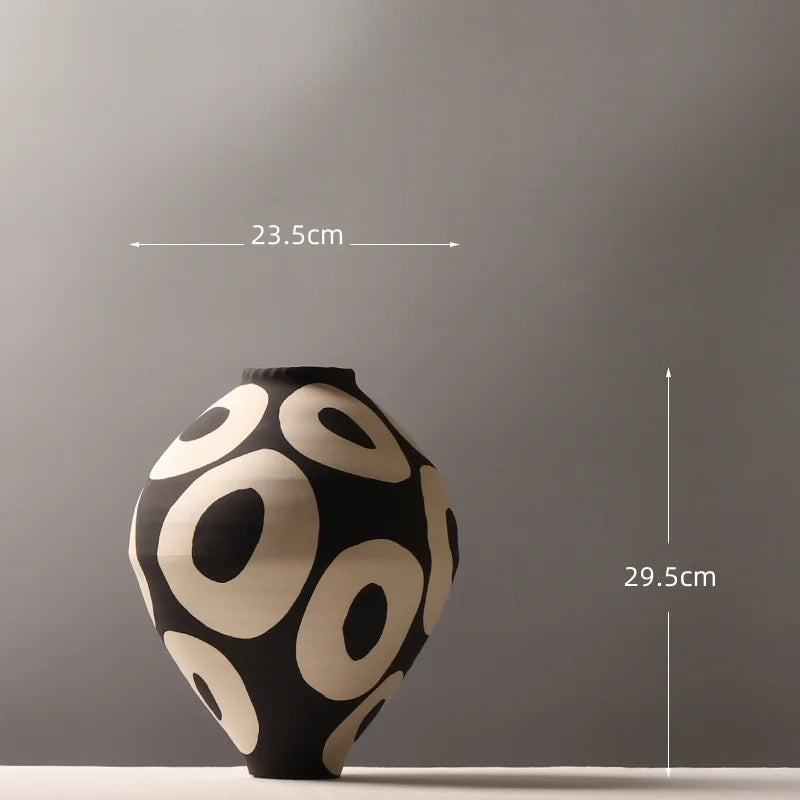 Geometric ceramic flower vase hand-drawn circles porcelain décor