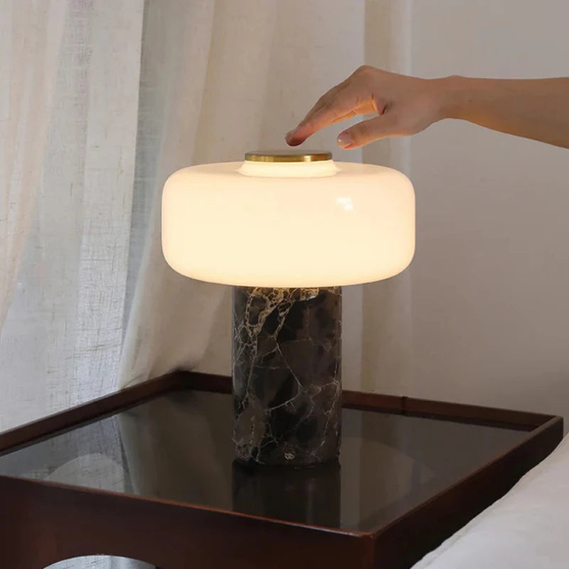 Dark emperador marble lamp living room sideboard ambient evening light