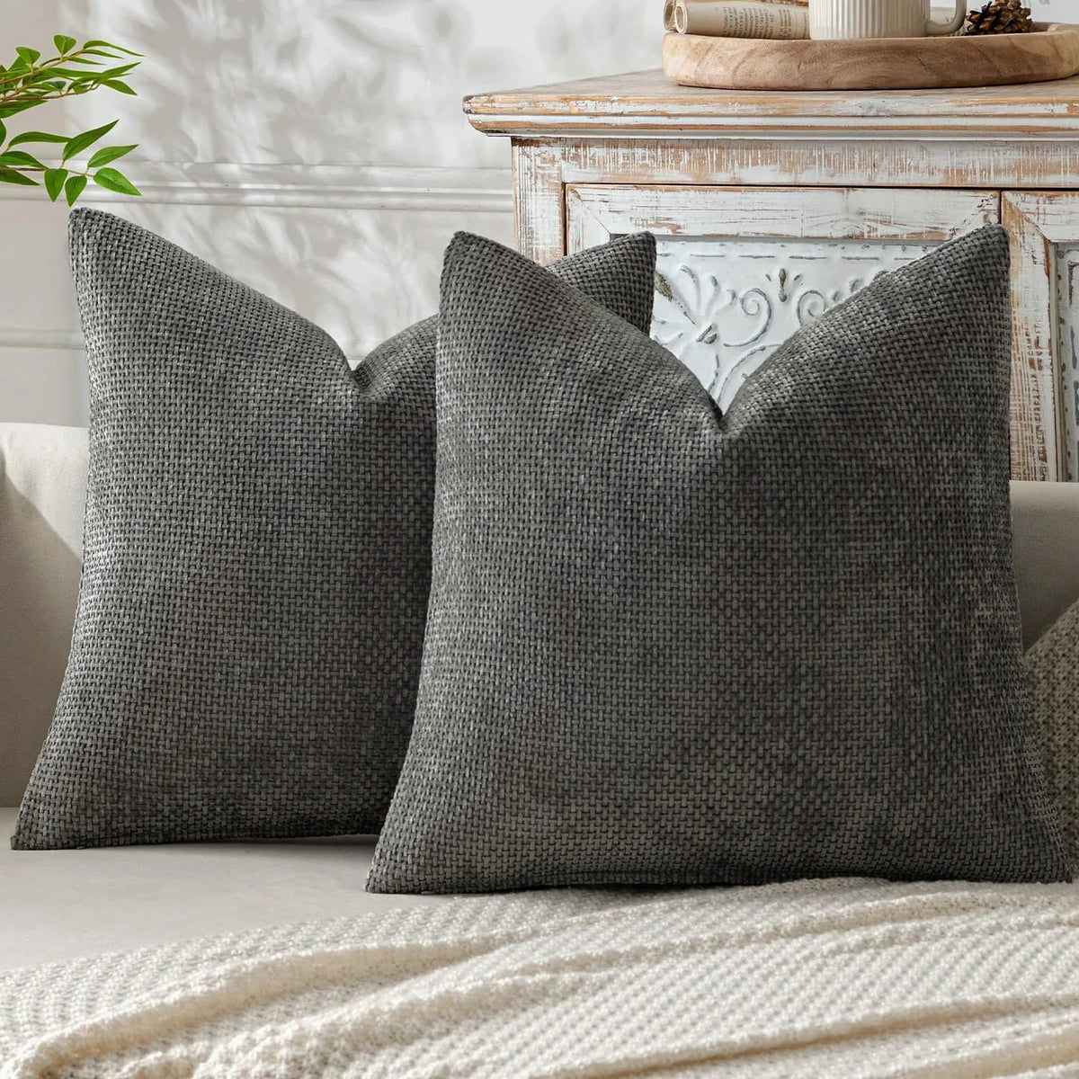 Farmhouse Chenille Throw Pillow Cover