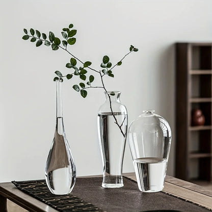 Transparent glass cylinder vase style B with Ikebana-style single dried stem